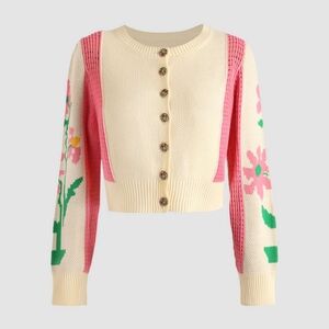 Floral Knit Cardigan Sweater